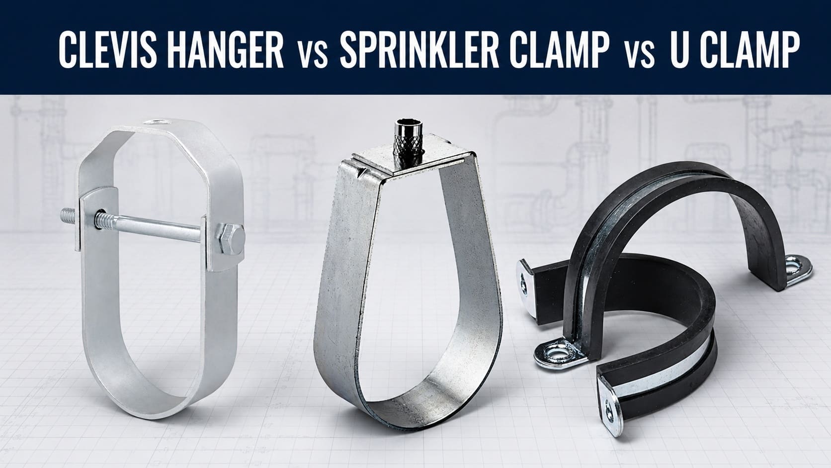 clevis hanger vs sprinkler clamp vs U clamp